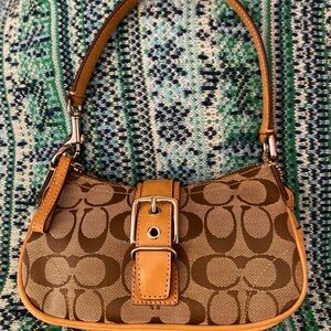 Coach Brown and Tan Signature Shoulder Bag